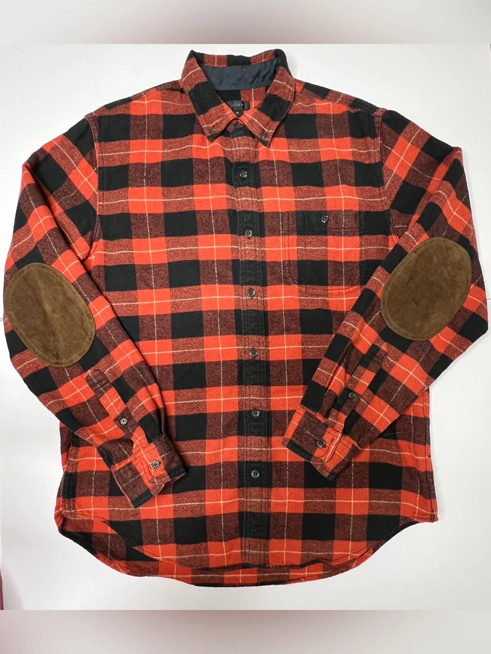 J. Crew Red & Black Plaid Wool Blend Button Down Shirt with Elbow Patches Medium